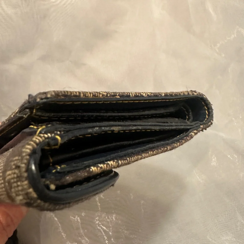 Christian Dior Navy and tan Patterned Women's saddle style wallet.